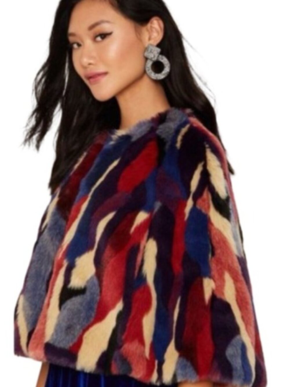Nasty Gal Original Colorful Faux Fur Cape – Size Small
